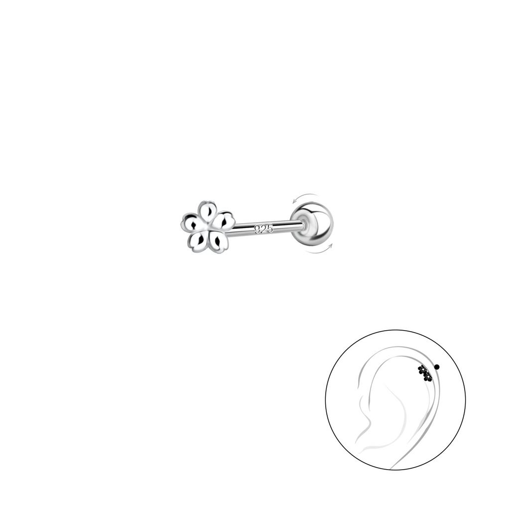 Silver Flower Cartilage Stud with Silver Ball Screw Back