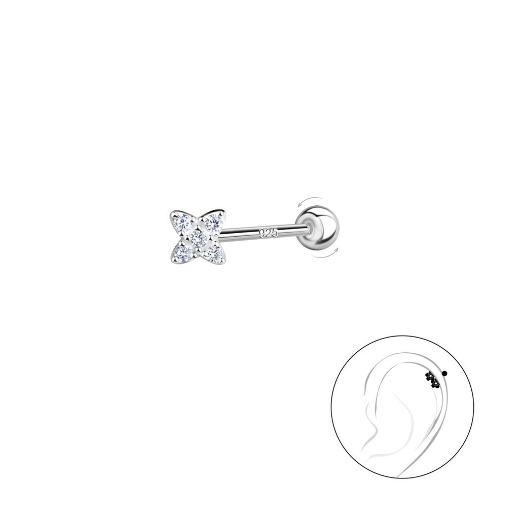 Silver Flower Cartilage Stud with Silver Ball Screw Back