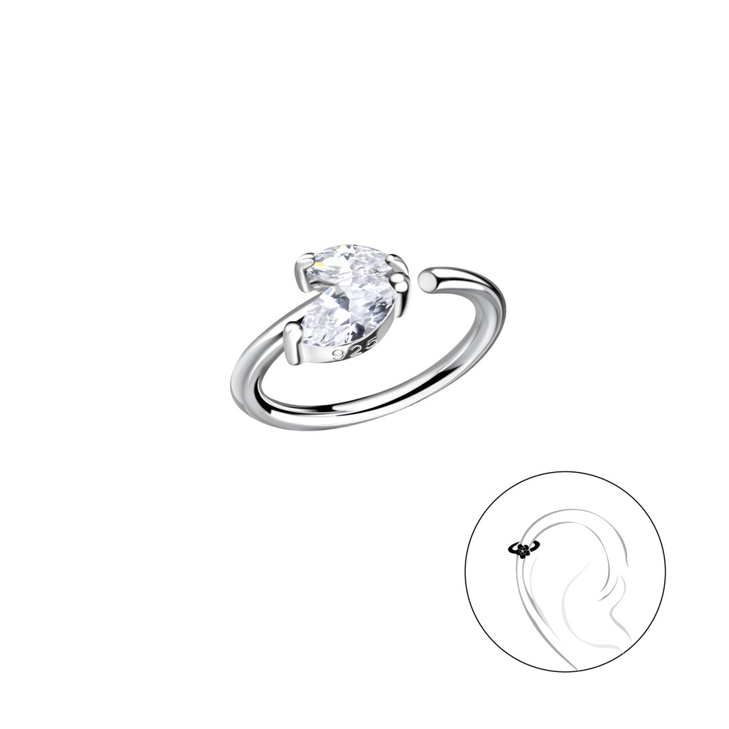 [10031575] Silver Geometric Helix Hoop