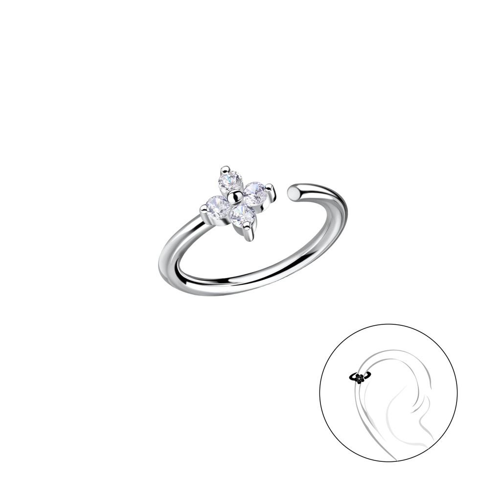 [10031560] Silver Flower Helix Hoop