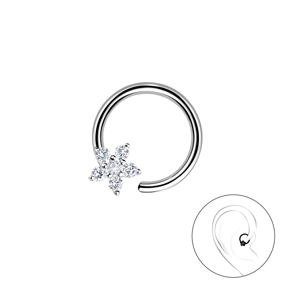 [10031601] Silver Flower Helix Hoop