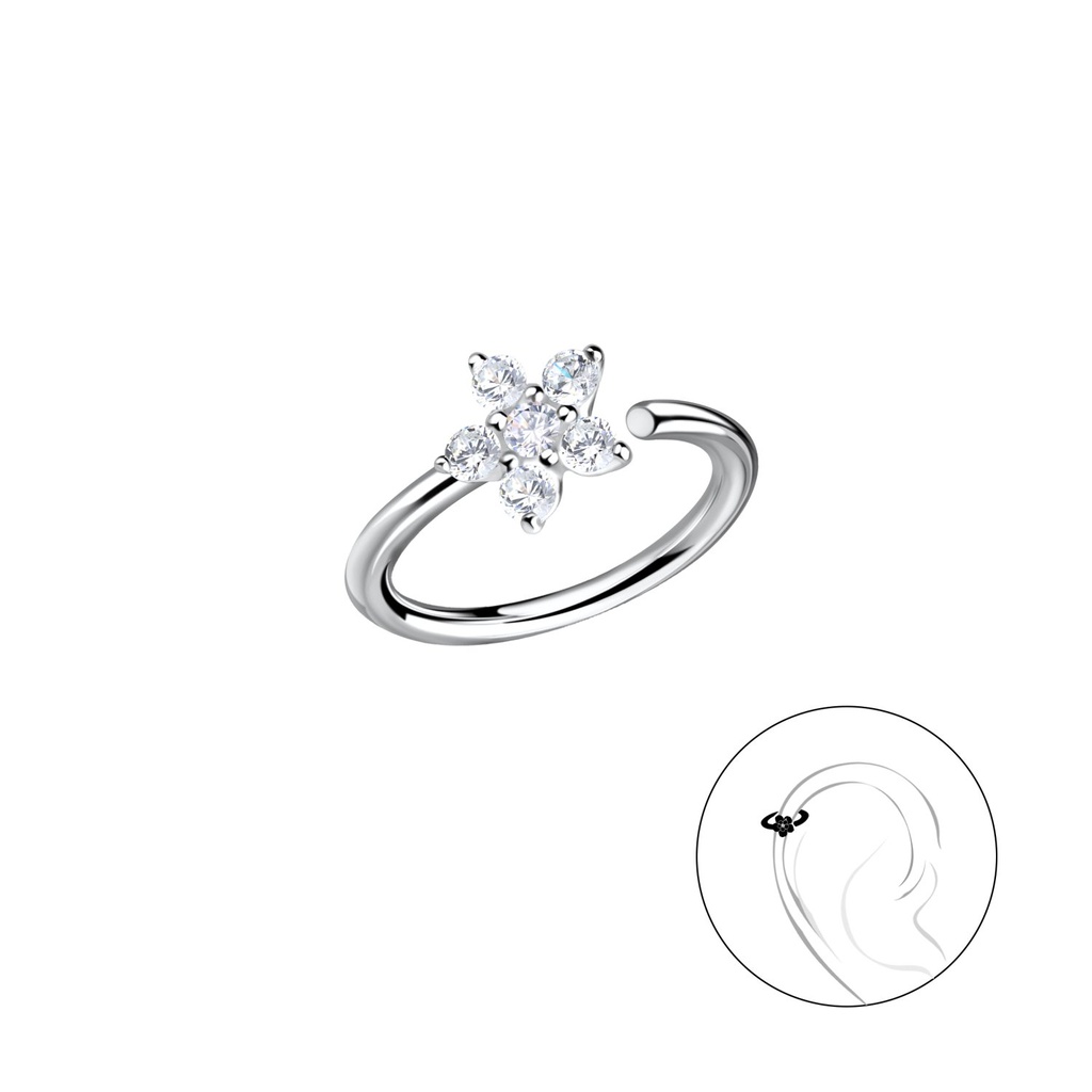 Silver Flower Helix Hoop