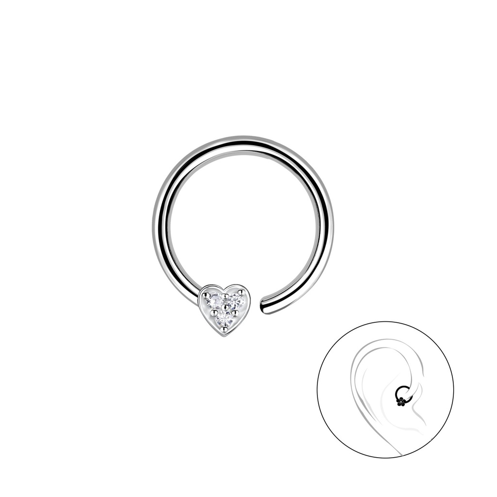 [10031577] Silver Heart Helix Hoop