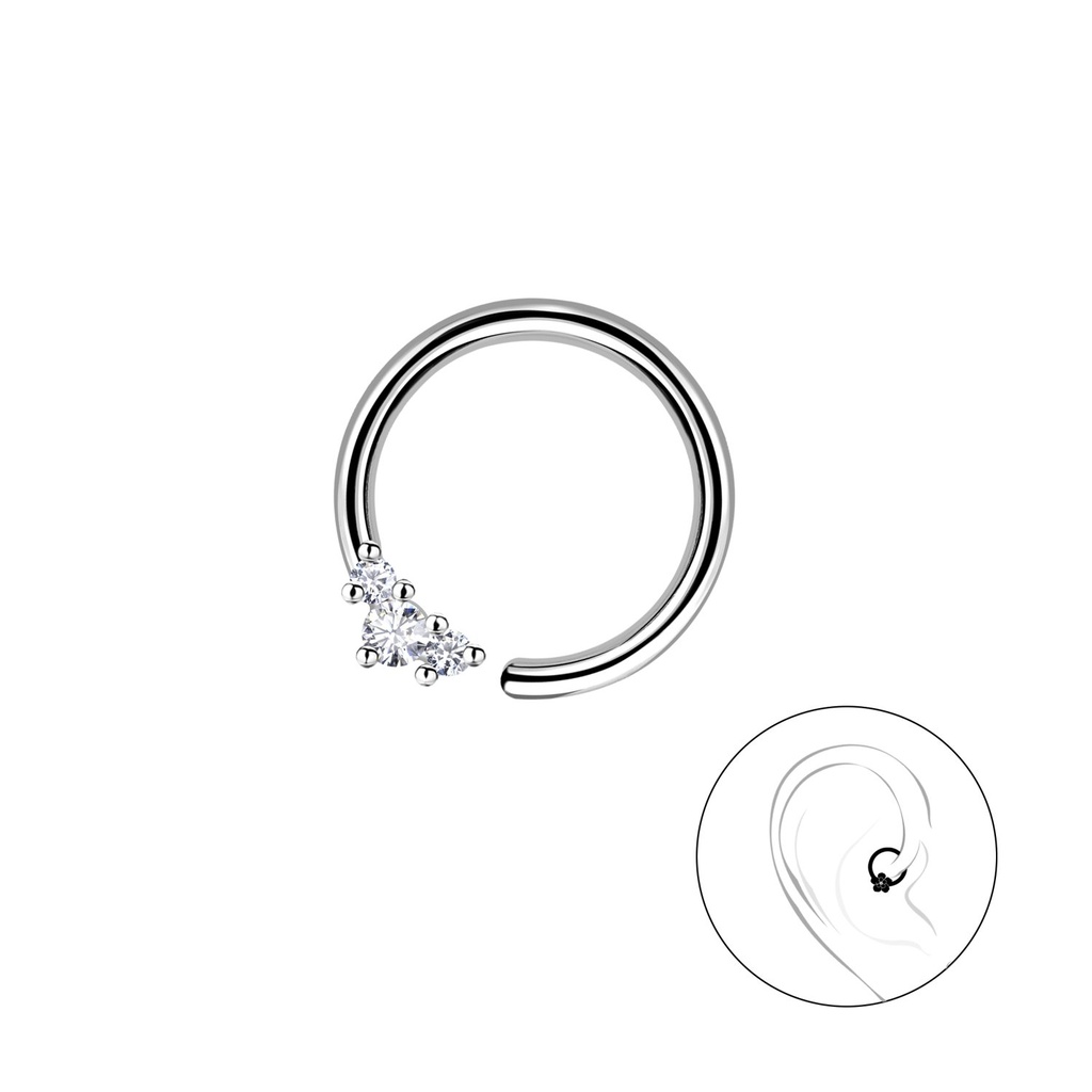 [10031557] Créole hélix trois pierres en argent