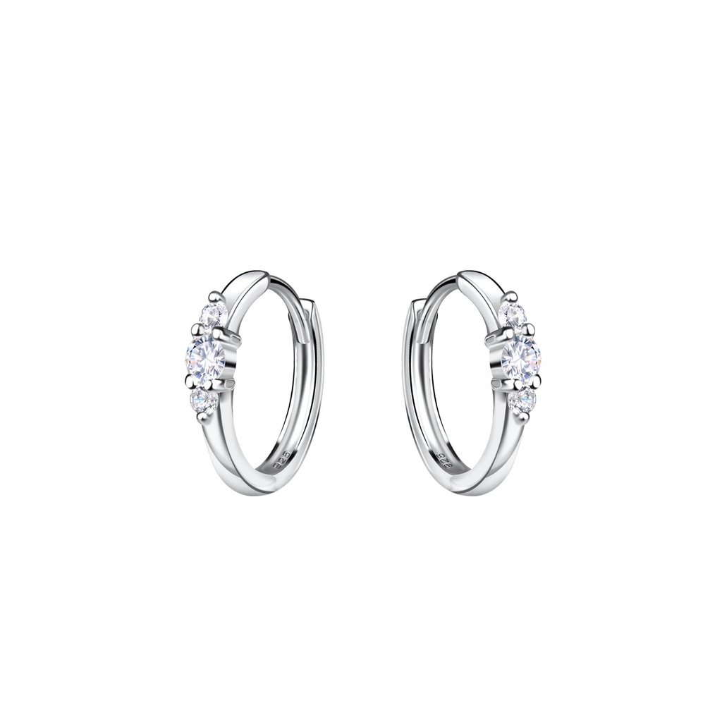 Silver Three Stones Huggie Earrings