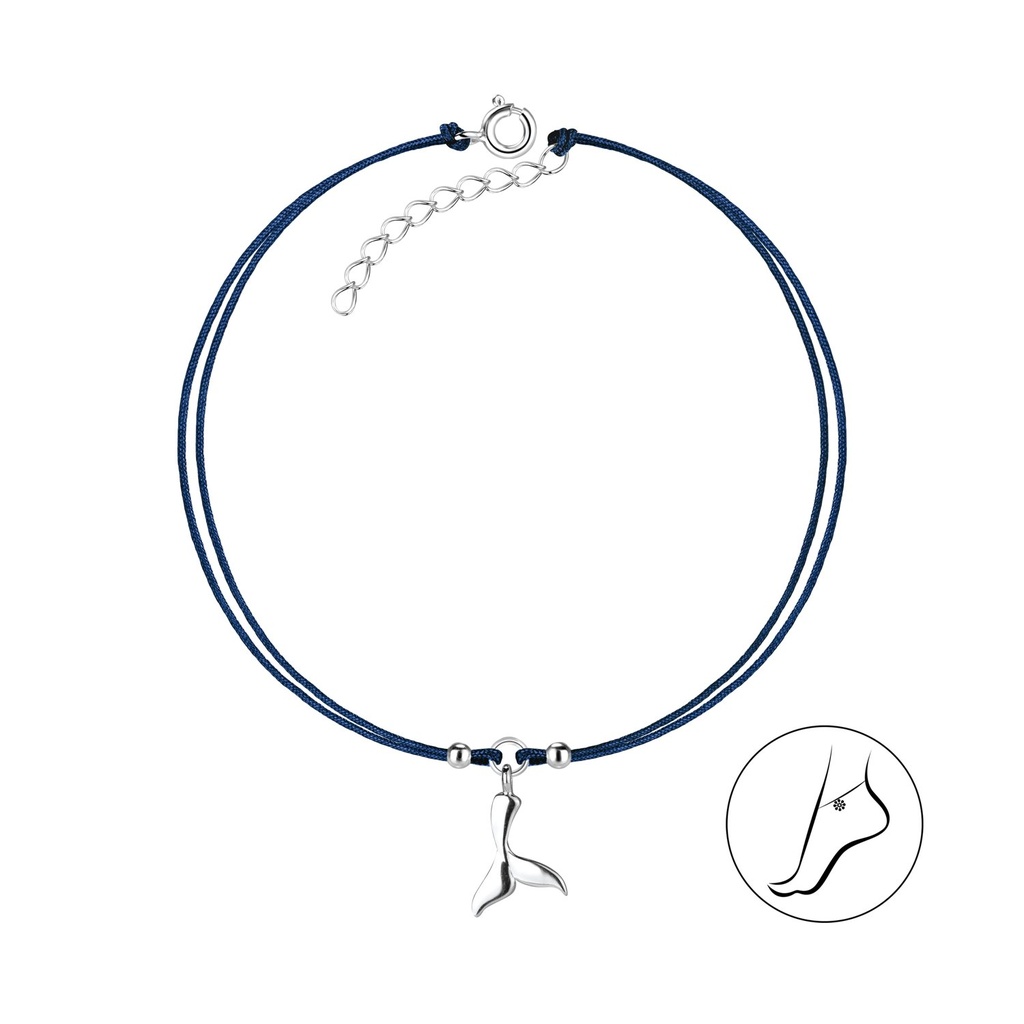 [10011955] Silver Whale Tail Cord Anklet