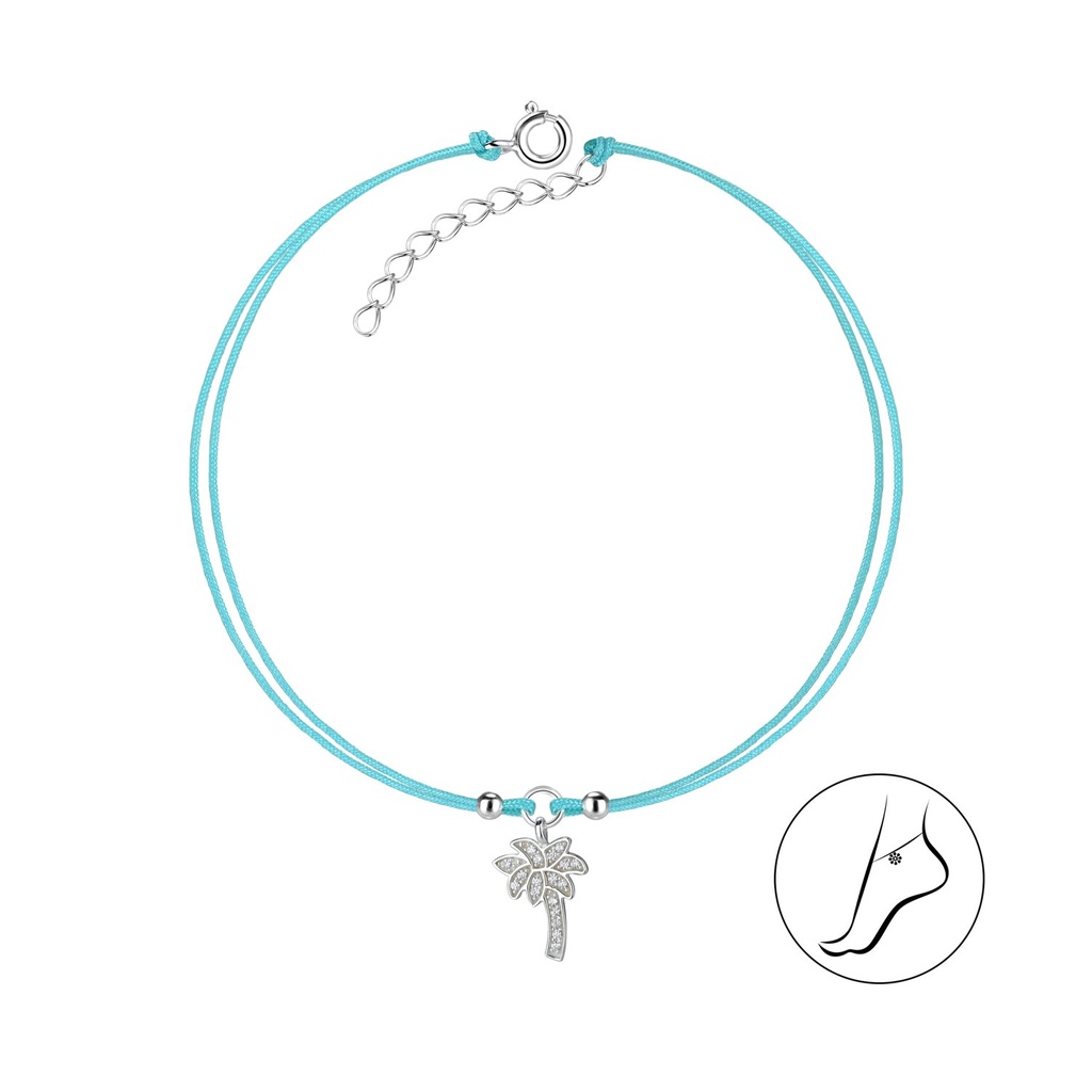 Silver Palm Tree Cord Anklet