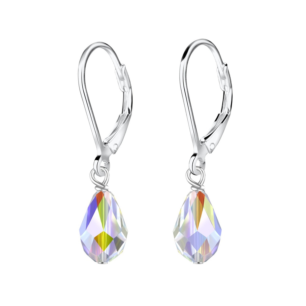 Silver Tear Drop Bead Lever Back Earrings