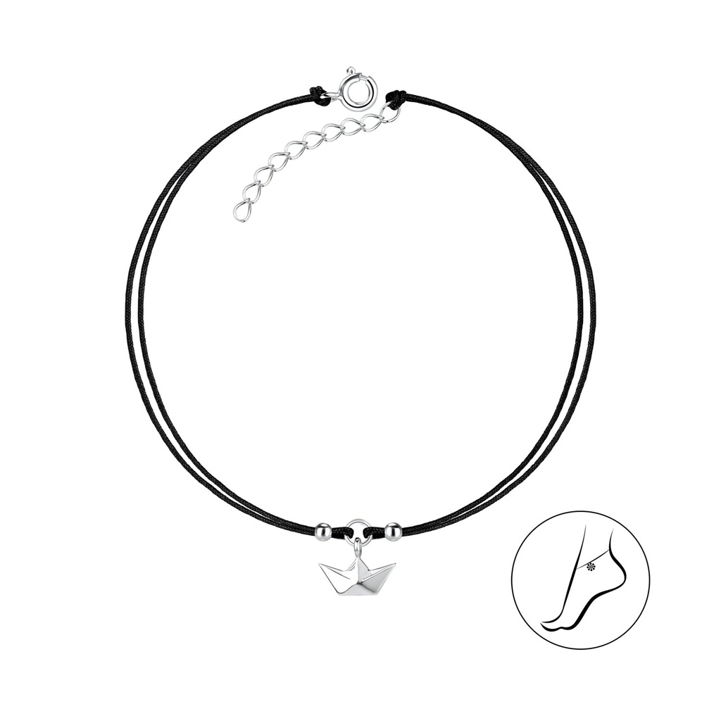 [10011958] Silver Origami Boat Cord Anklet