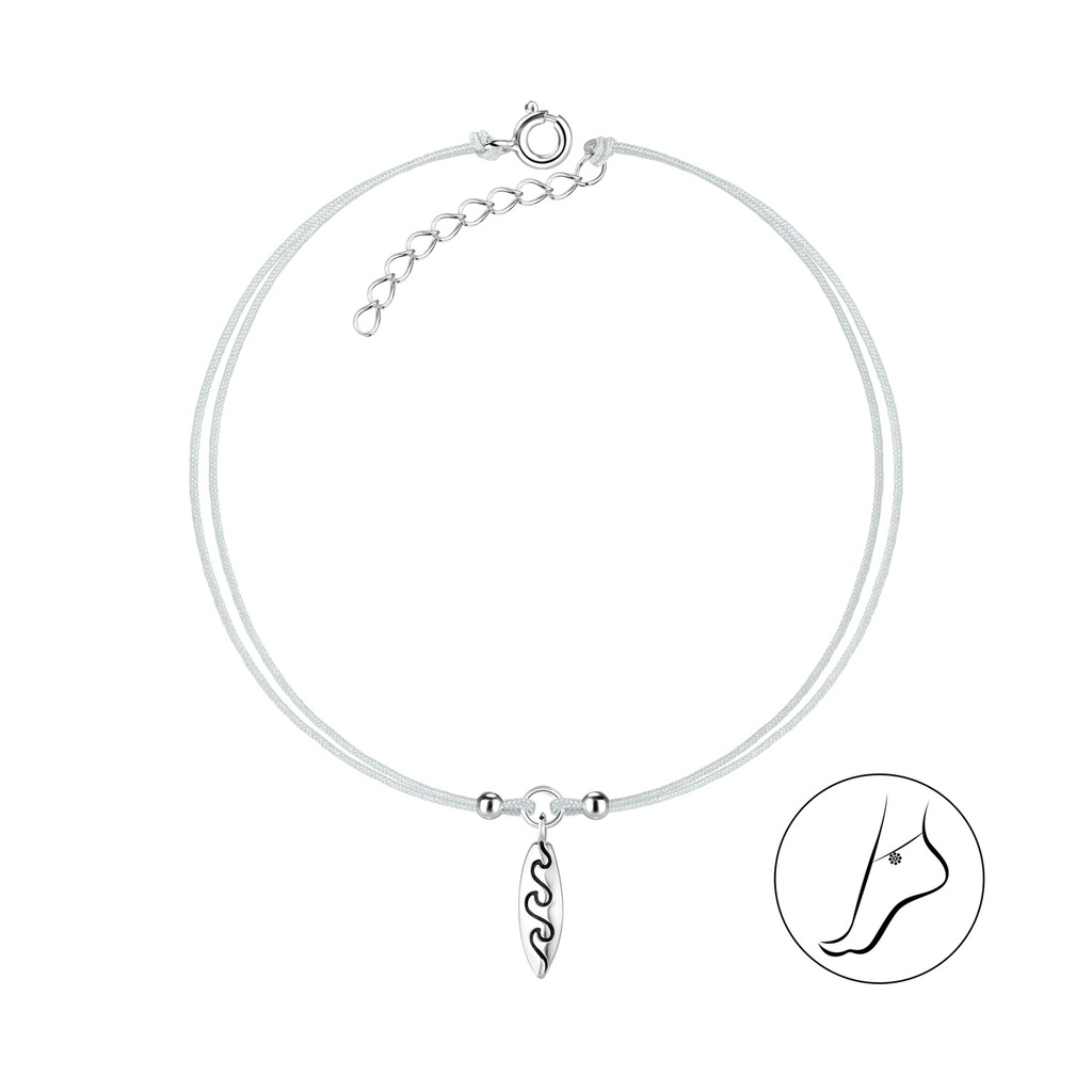 Silver Surfboard Cord Anklet