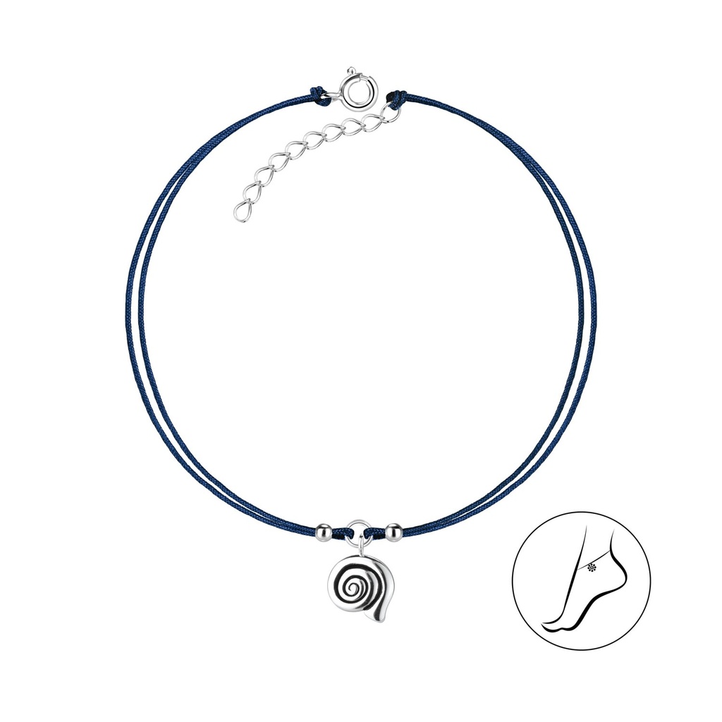 Silver Spiral Shell Cord Anklet