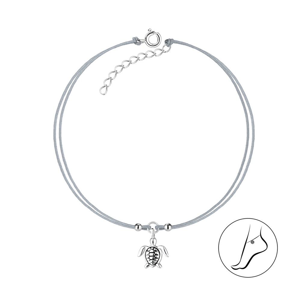 [10011965] Silver Turtle Cord Anklet