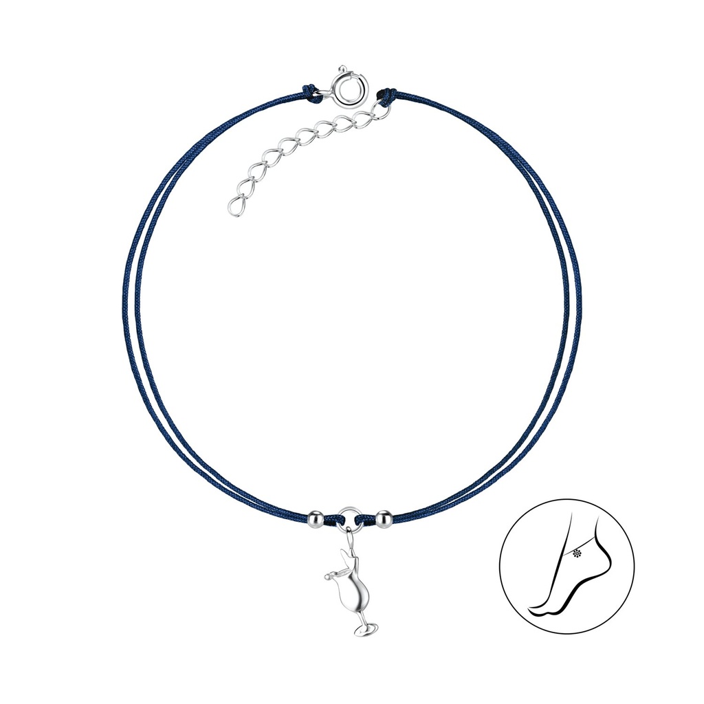 [10011957] Silver Cocktail Glass Cord Anklet