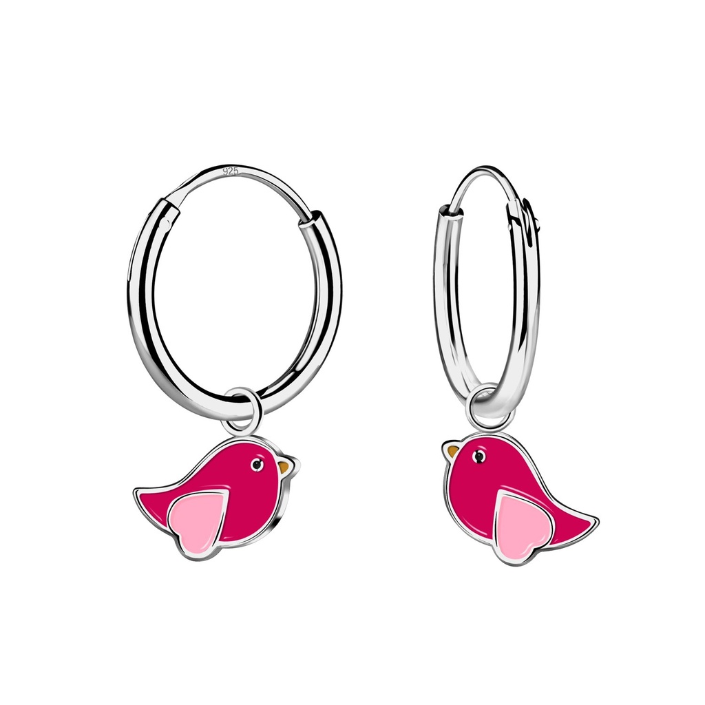 Silver Bird Charm Hoop Earrings