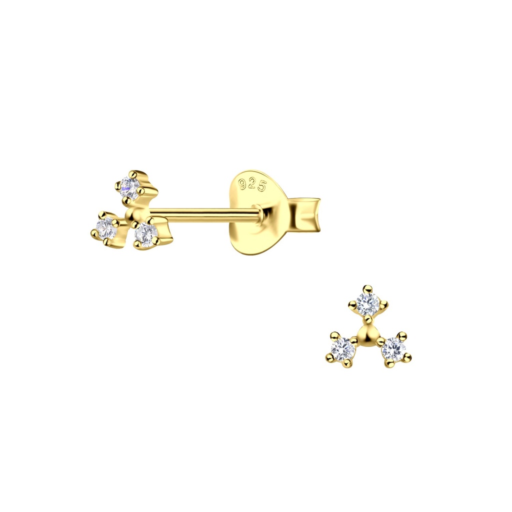 Silver Three Stones Stud Earrings