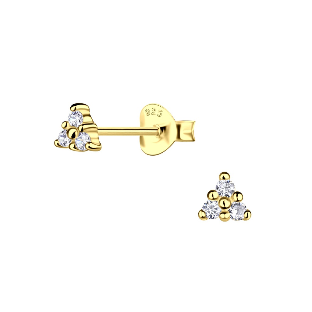 [10030094] Silver Three Stone Stud Earrings