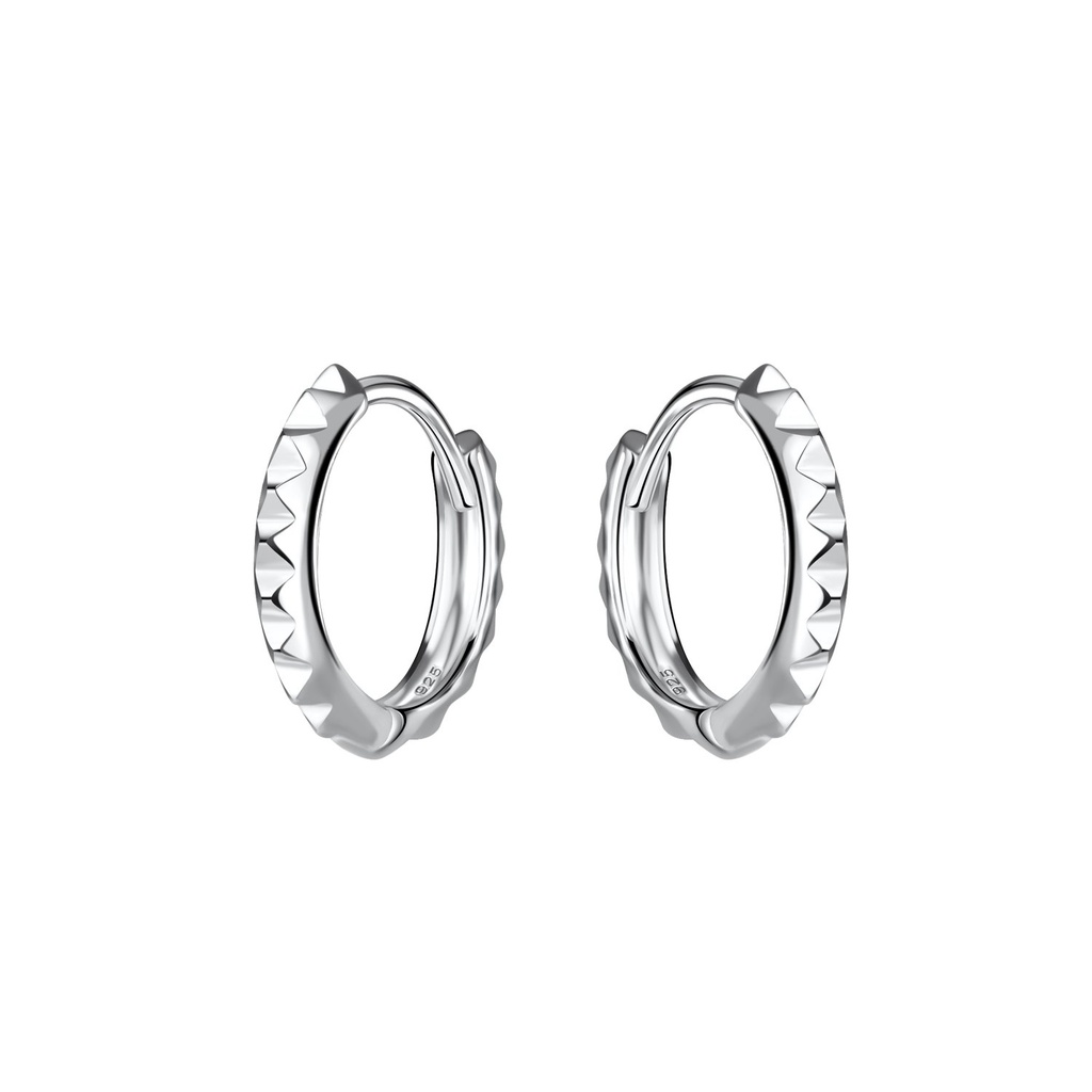 [10031587] Silver Patterned Huggie Earrings