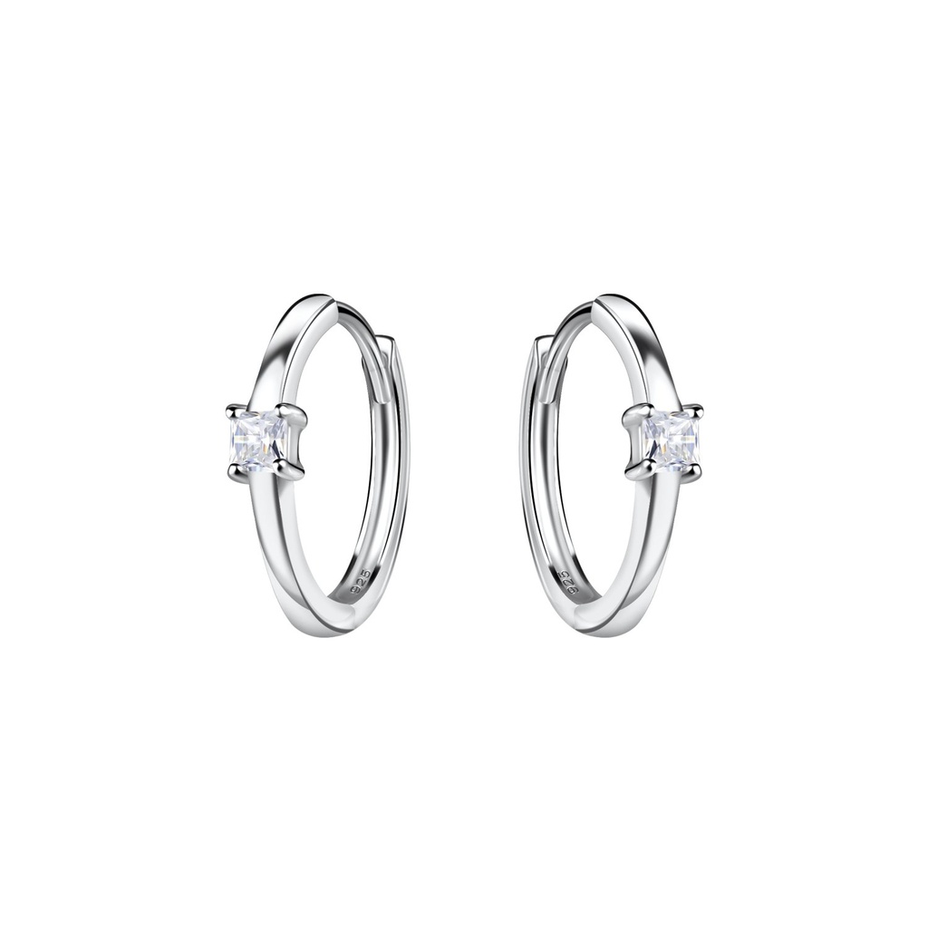 Silver Square Huggie Earrings