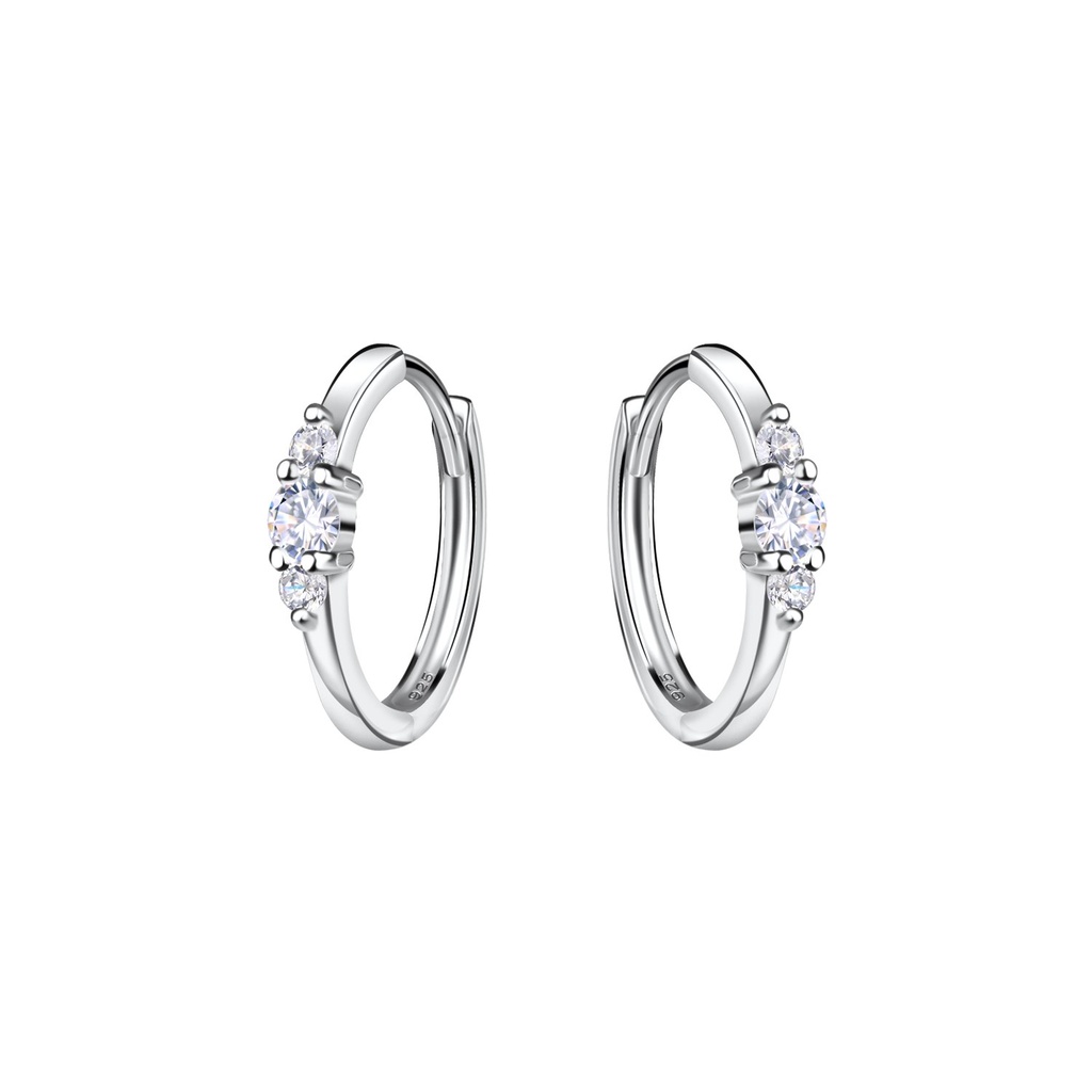 [10031585] Silver Three Stones Huggie Earrings
