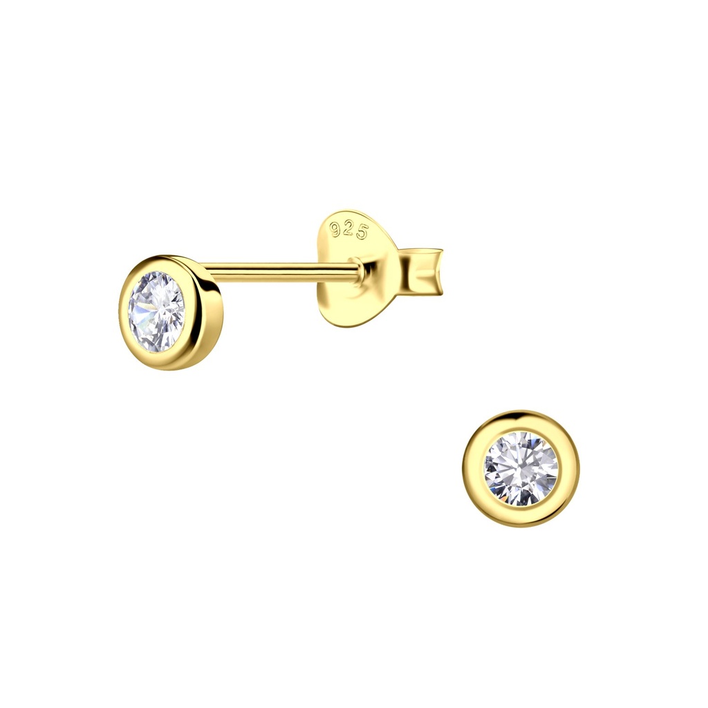 [10031631] Silver Single Stone Stud Earrings