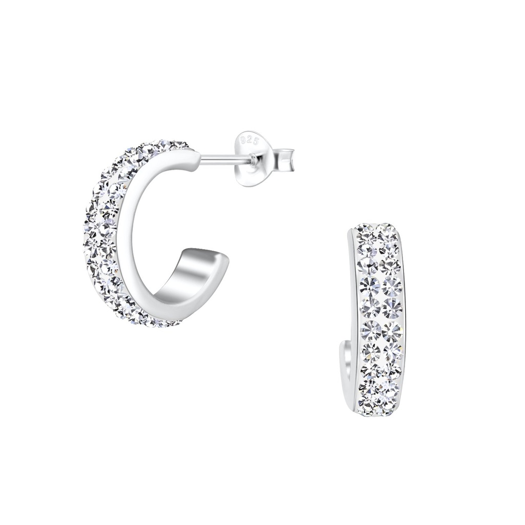 Puces d'oreilles demi-créole en argent cristal