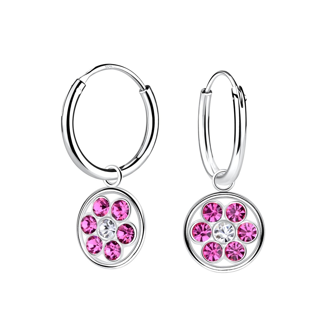 Silver Circle Charm Hoop Earrings