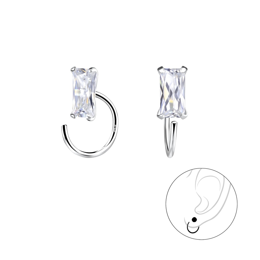 Ear huggers en argent zircon baguette 3x6 mm