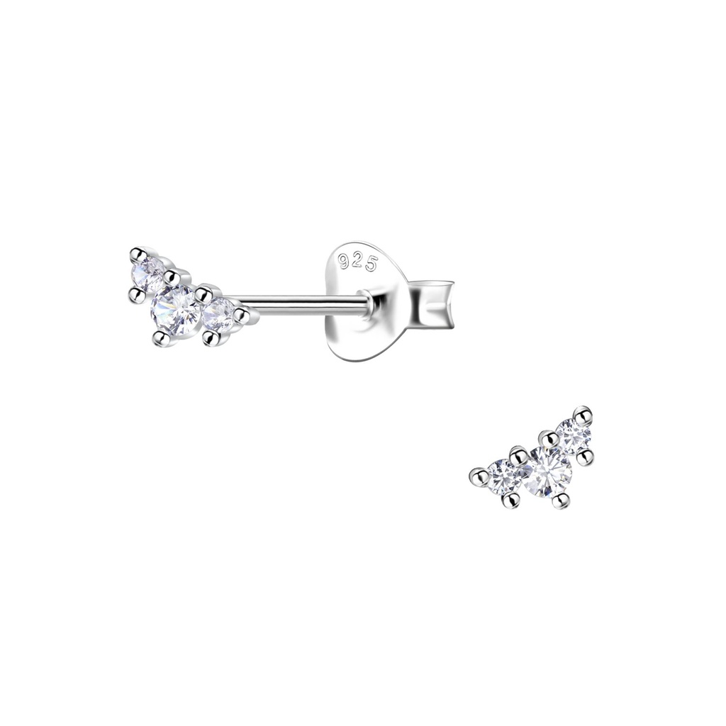 [10031556] Puces d'oreilles trois pierres en argent