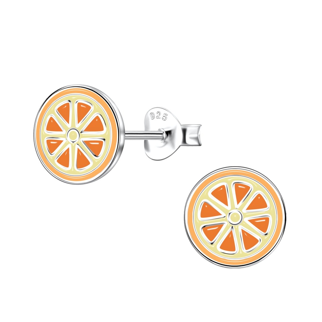 Silver Orange Stud Earrings