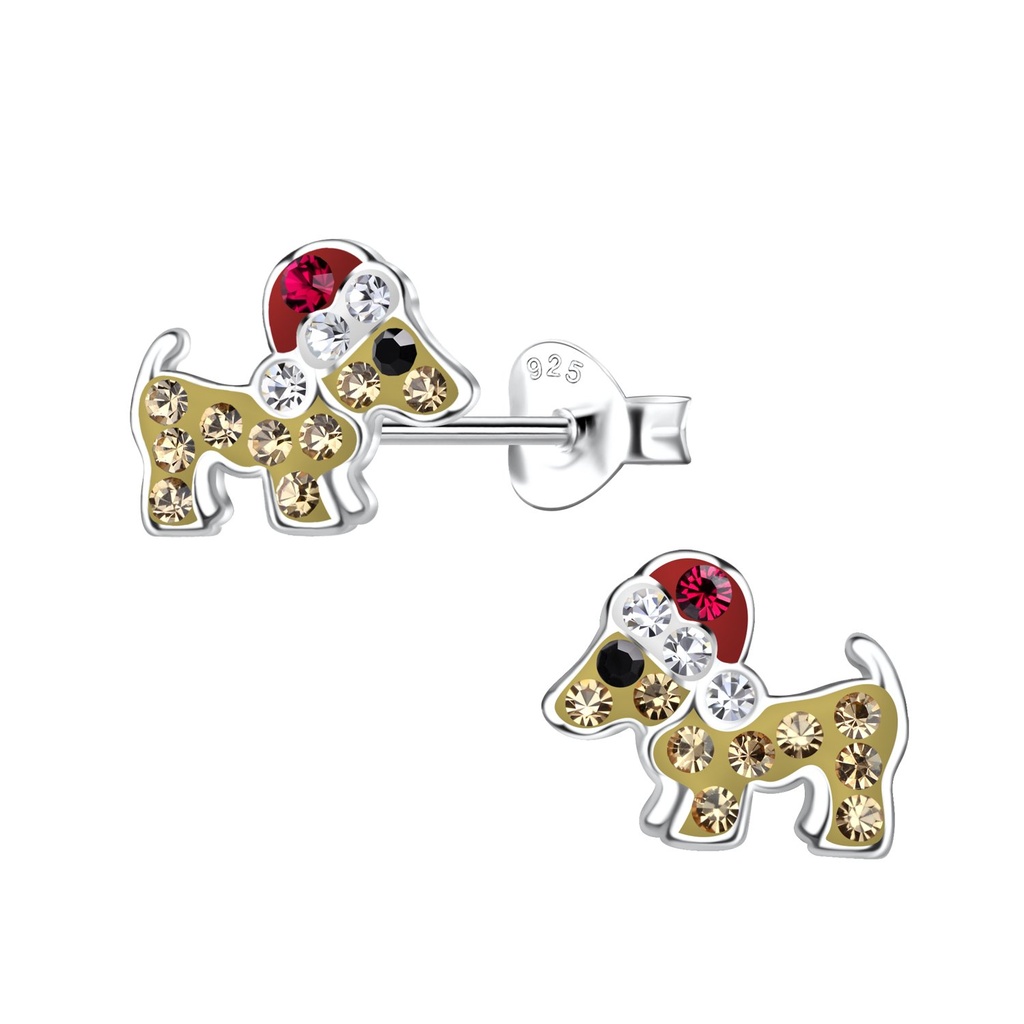 Puces d'oreilles chien de Noël en argent