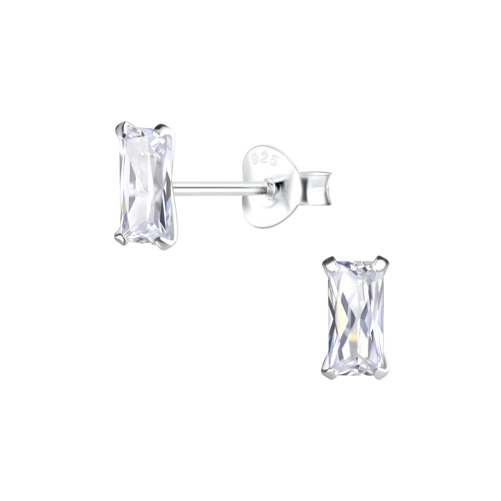 Puces d'oreilles en argent zircon baguette 3x6 mm