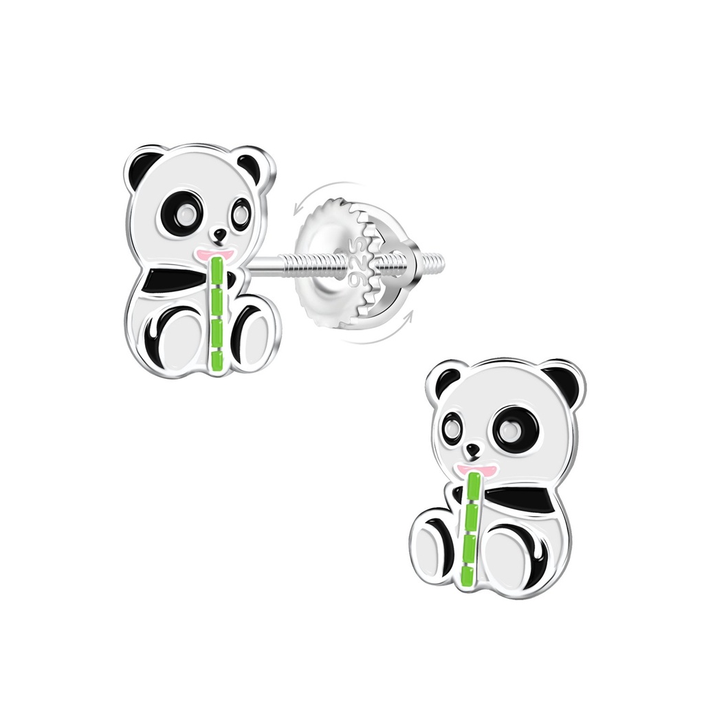 Boucles d'oreilles à fermoir à vis panda en argent