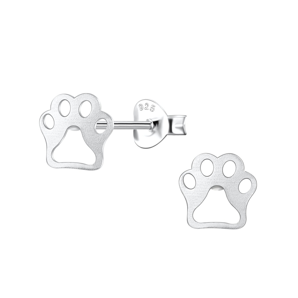 Silver Paw Print Stud Earrings
