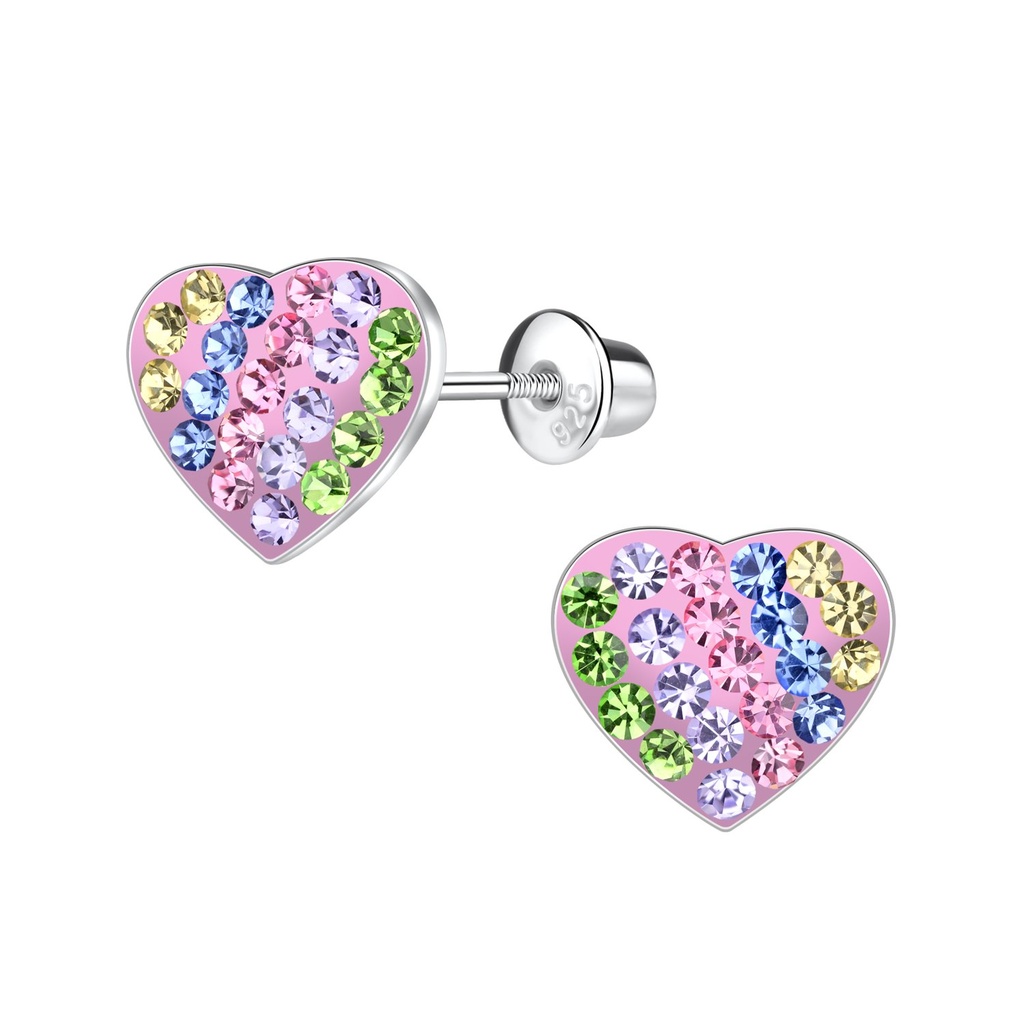 Boucles d'oreilles bullet à fermoir à vis en argent cristal cœur