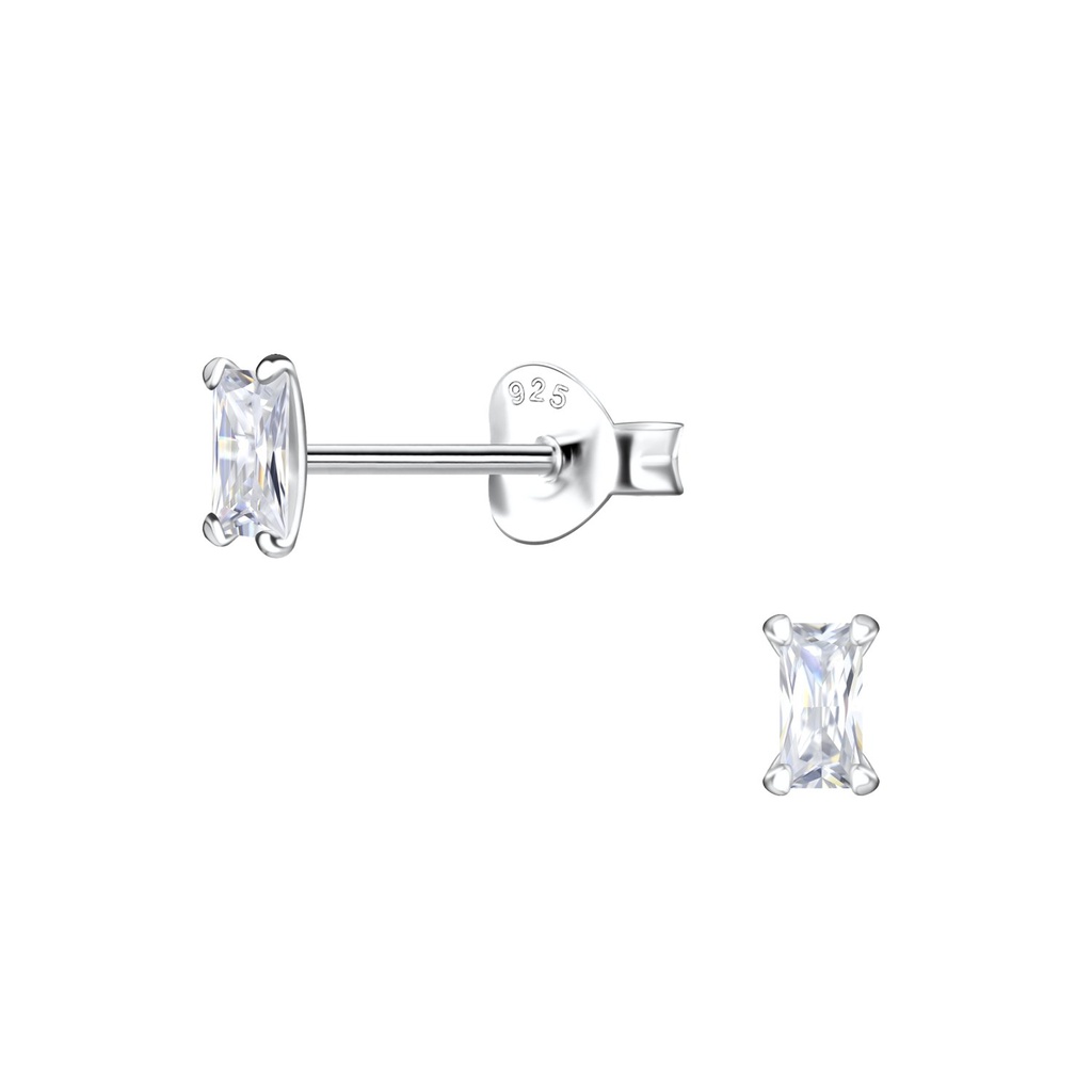2x4mm Baguette Cubic zirconia Silver Stud Earrings