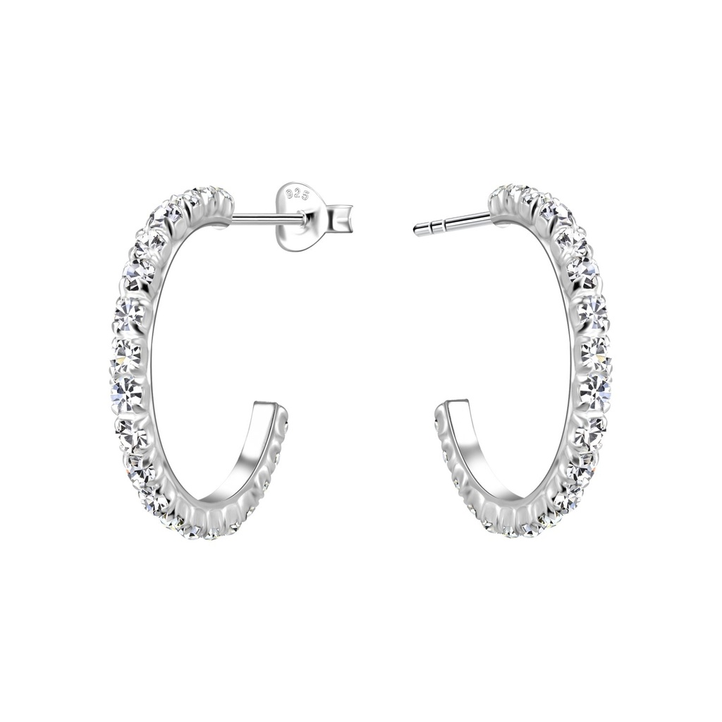 [10023752] Silver Half Hoop Crystal Stud Earrings