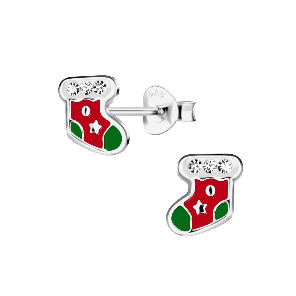 Puces d'oreilles chaussette de Noël en argent