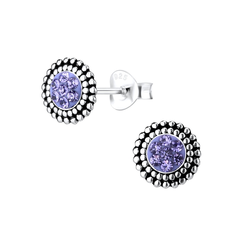 Puces d'oreilles rondes en argent cristal