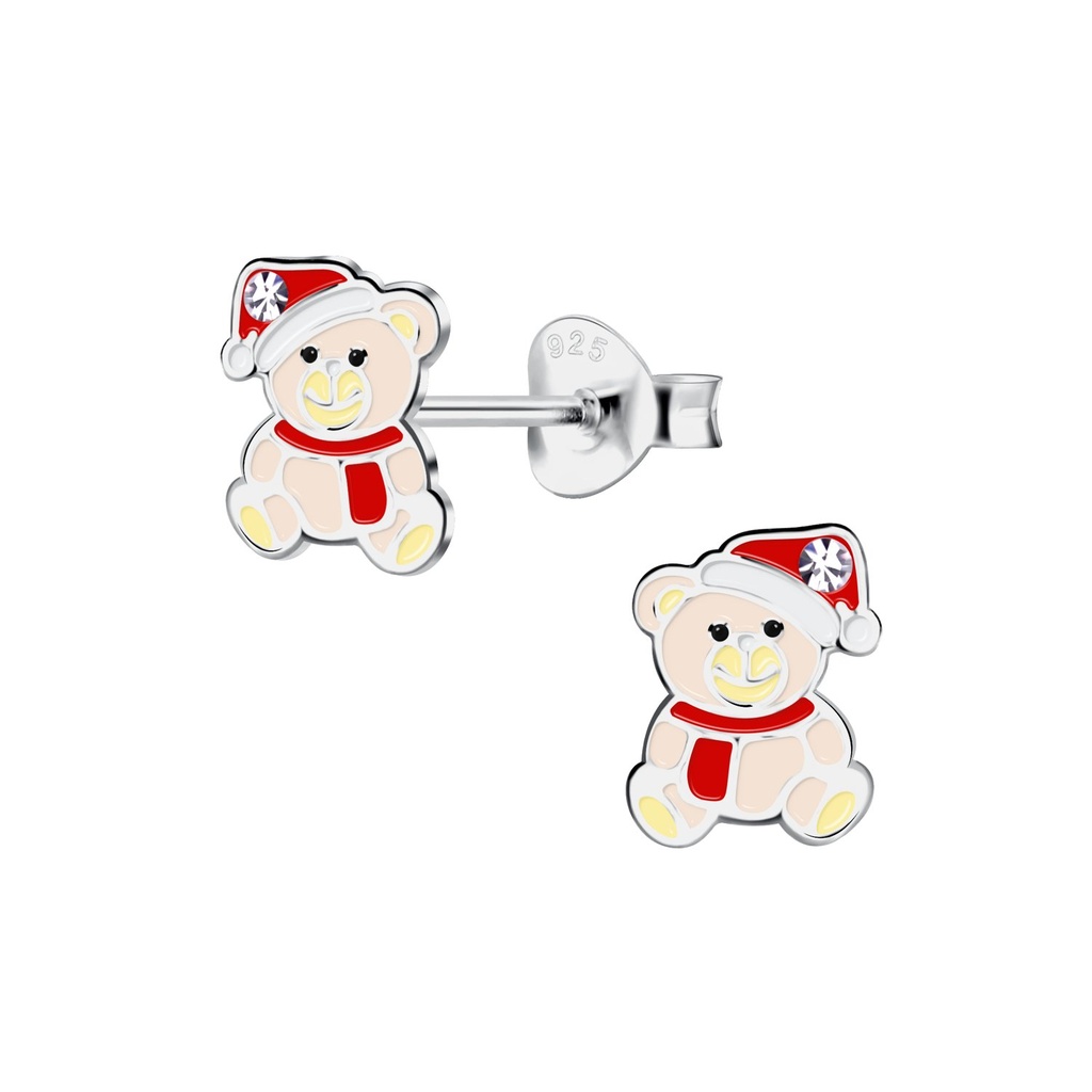 Silver Christmas Bear Stud Earrings