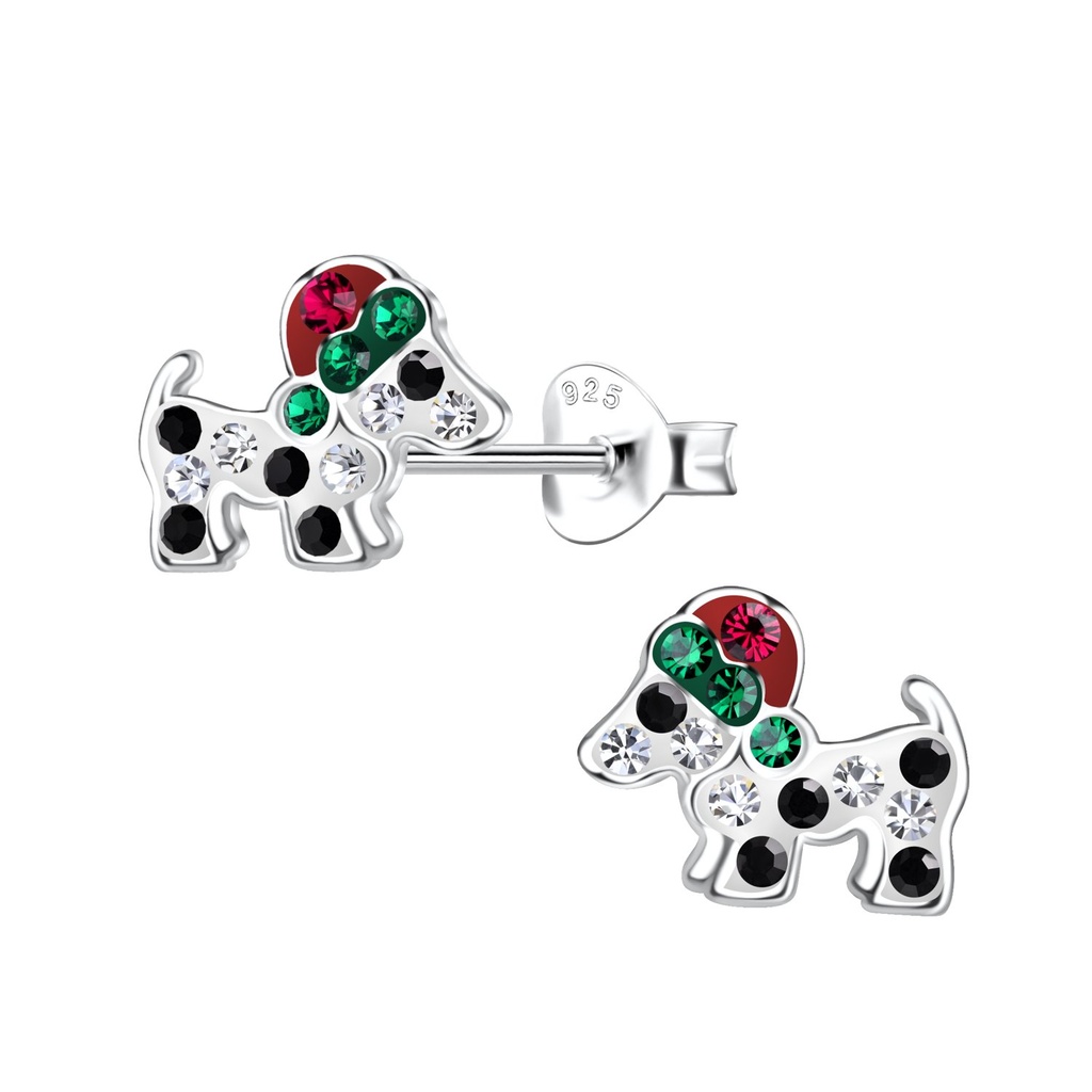 Puces d'oreilles chien de Noël en argent