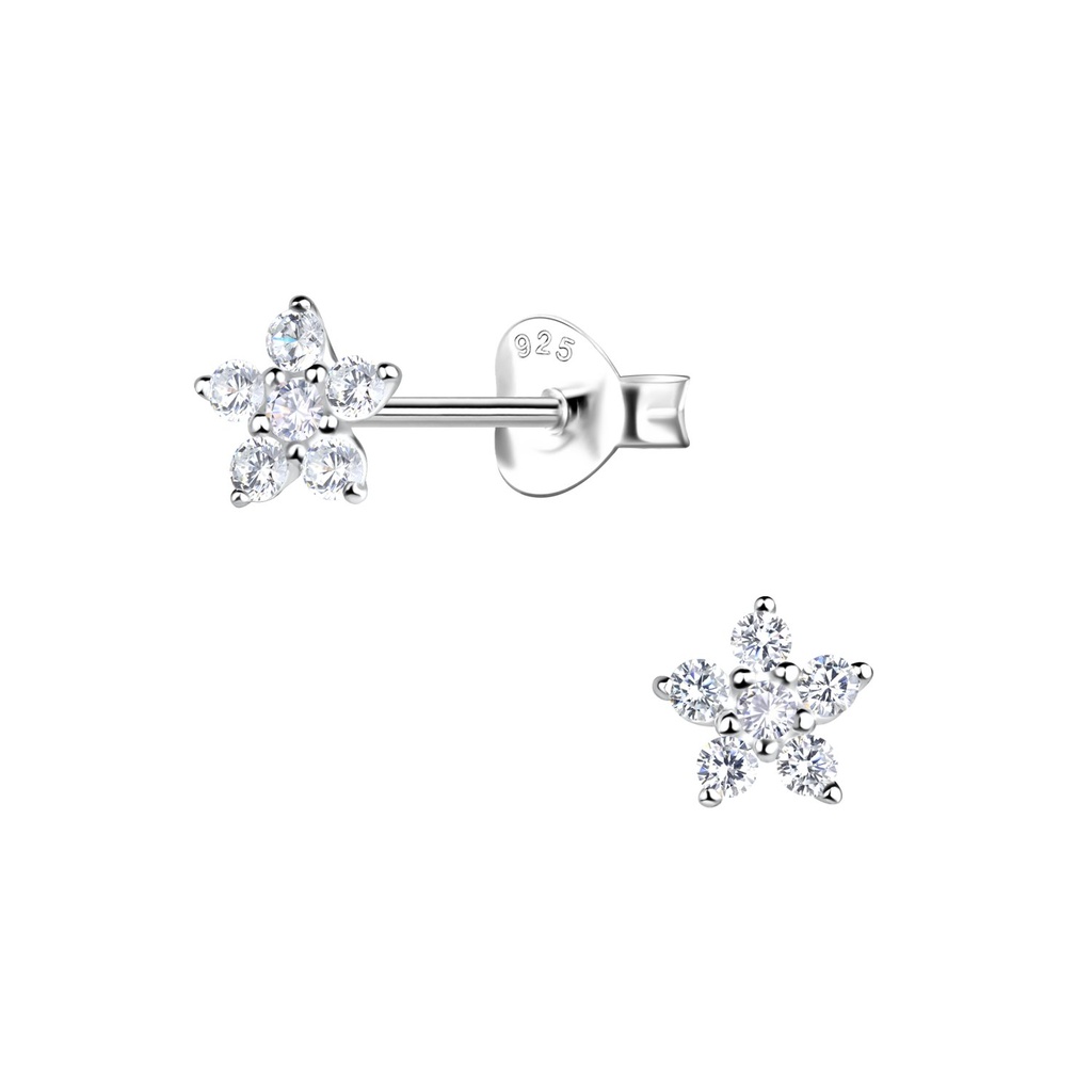 Puces d'oreilles fleur en argent