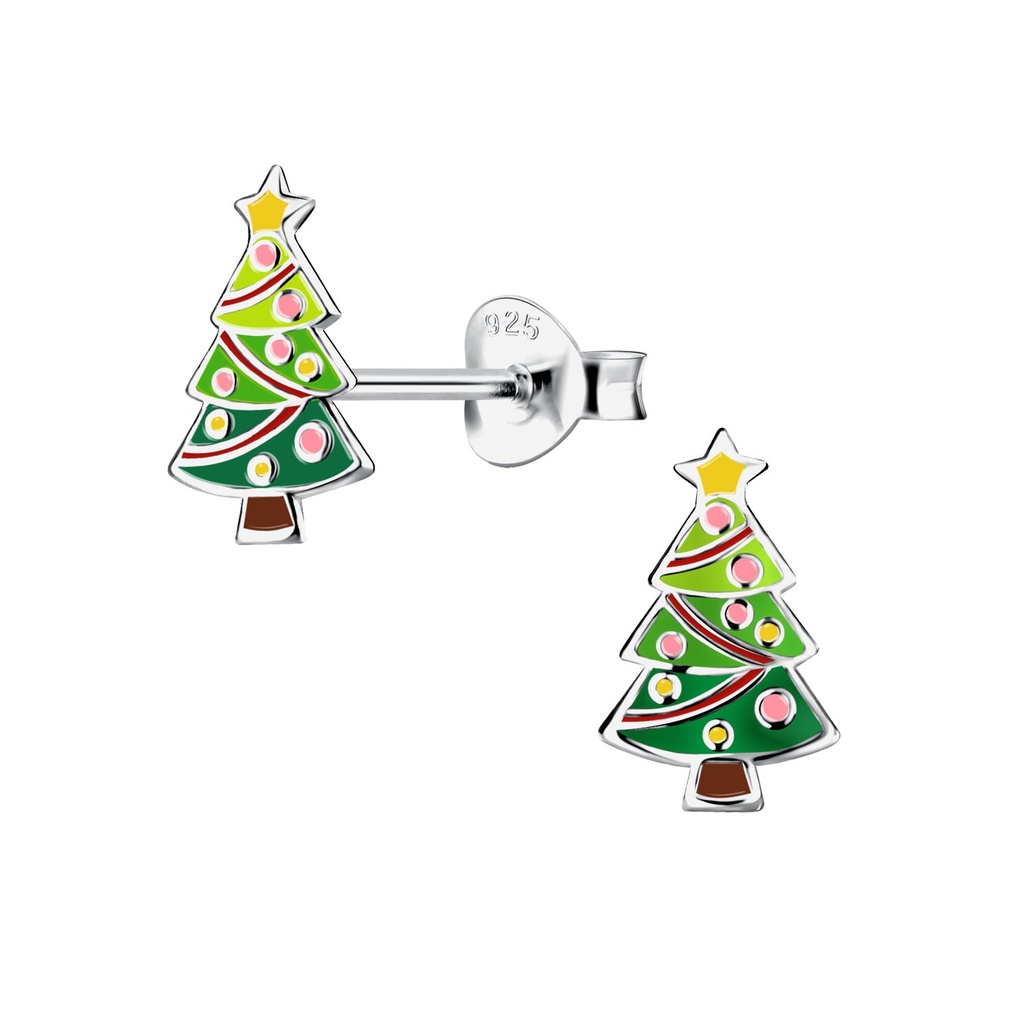 Puces d'oreilles sapin de Noël en argent