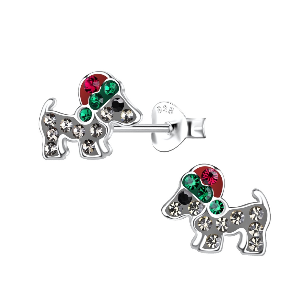 Puces d'oreilles chien de Noël en argent