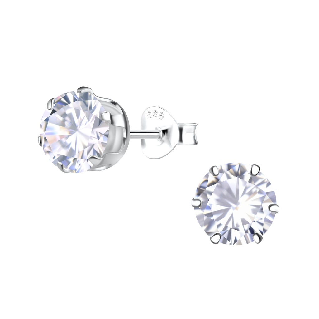 [10031527] Puces d'oreilles en argent zircon rond 7 mm