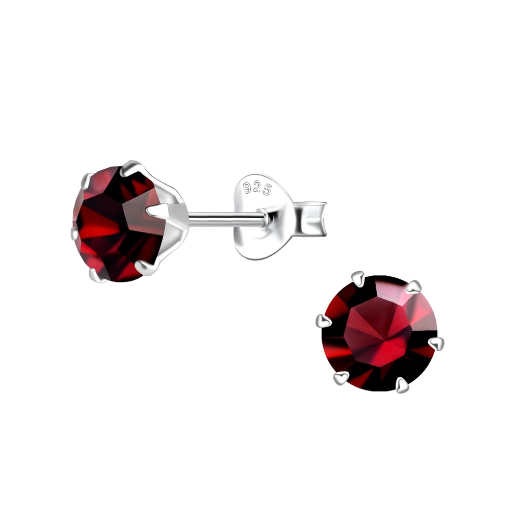 6mm Round Crystal Silver Stud Earrings