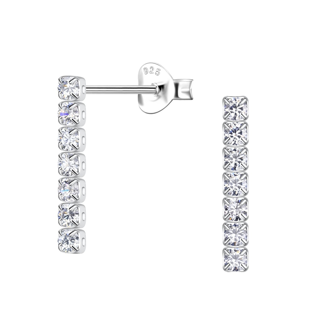 Silver Tennis Bar Stud Earrings