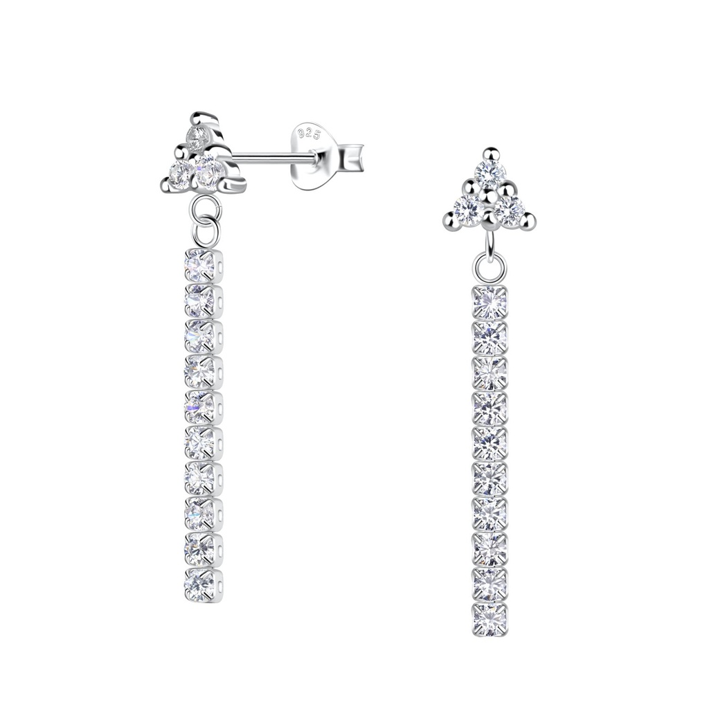 Puces d'oreilles triangle en argent avec chaîne tennis pendantes