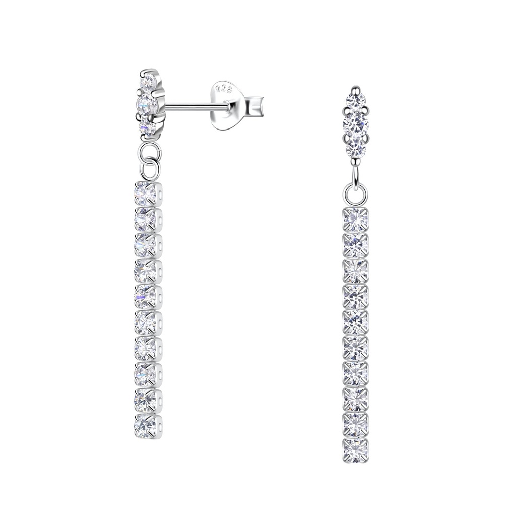 Silver Marquise Stud Earrings with Hanging Tennis Chain