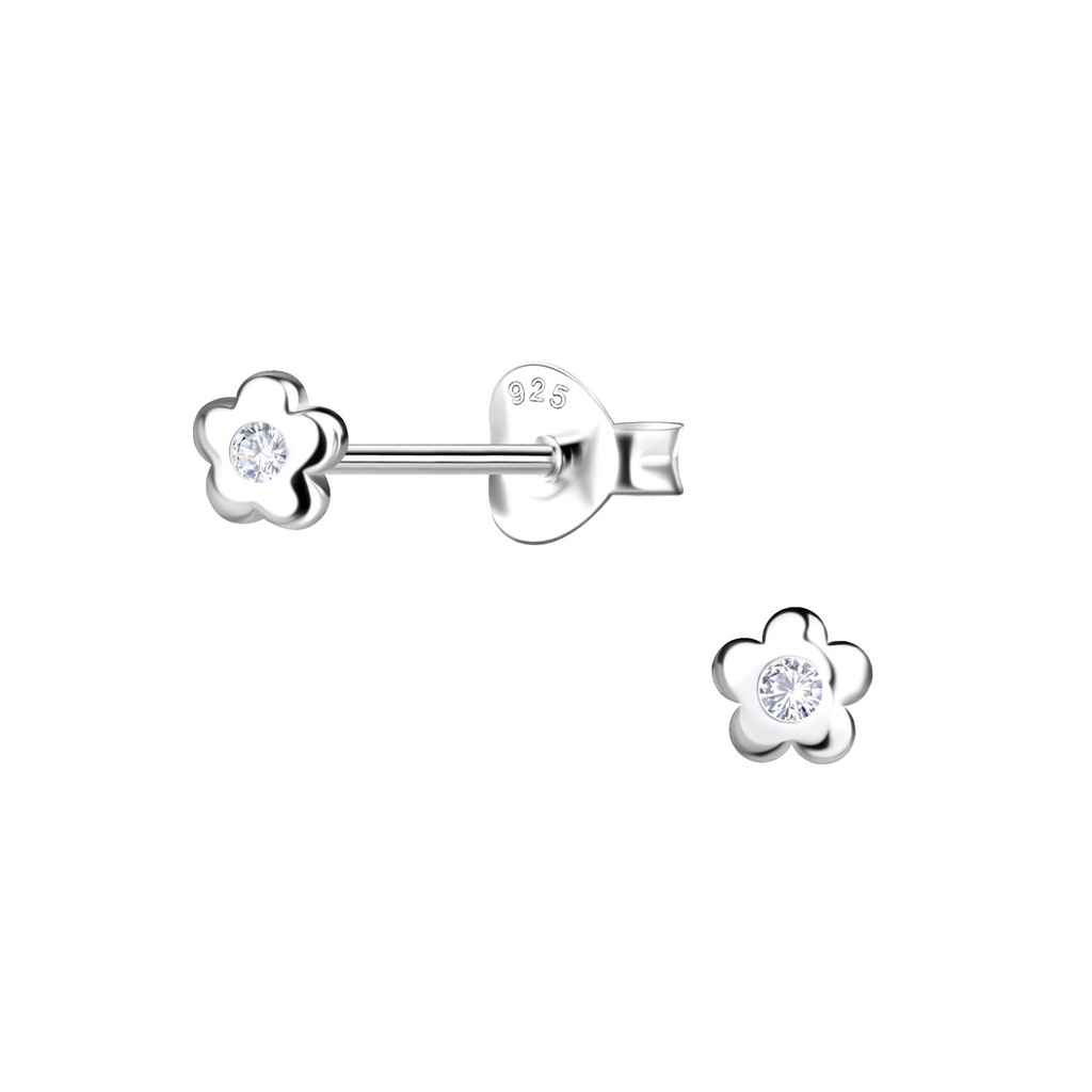 Puces d'oreilles fleur en argent