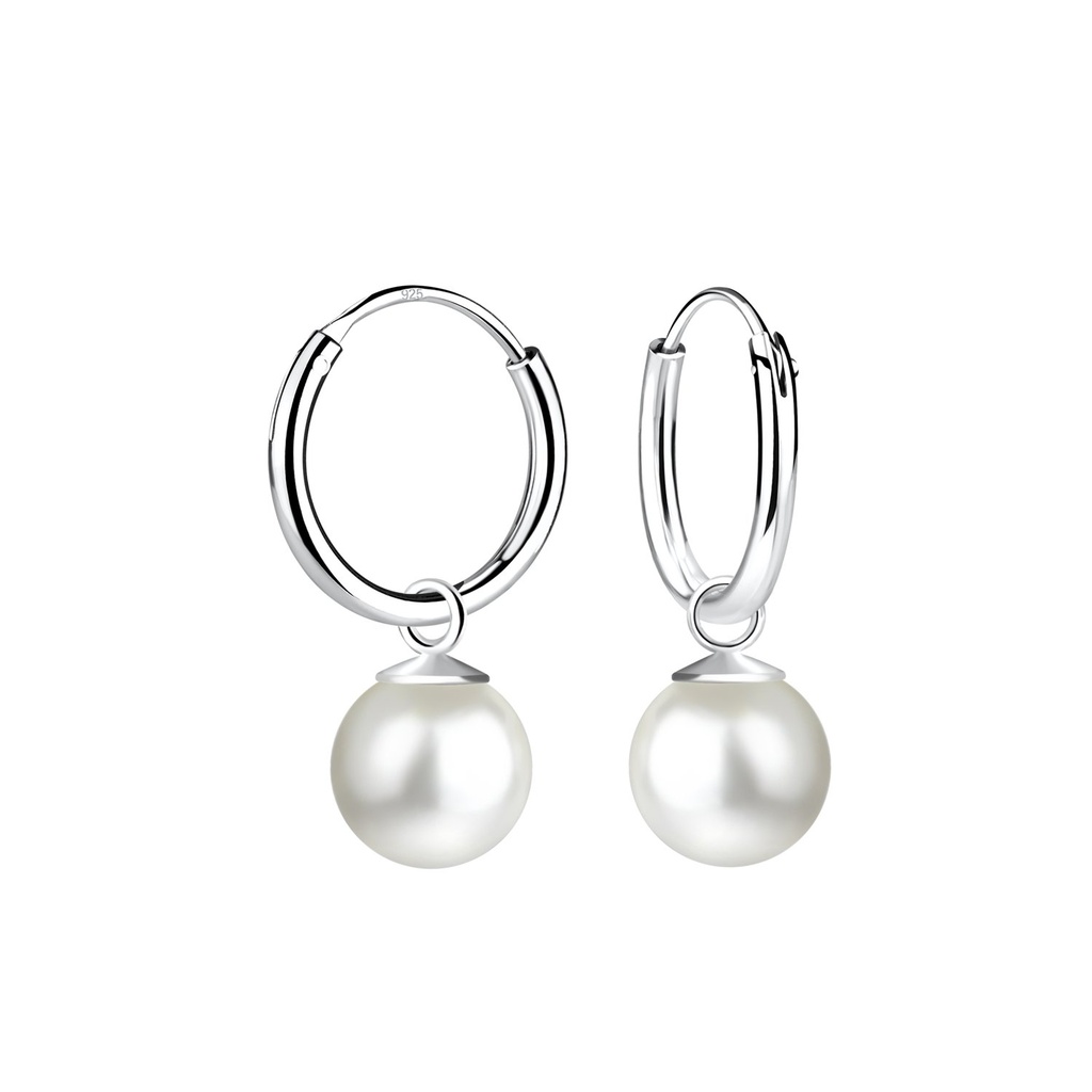 [10015522] Créoles breloque perle en argent 6 mm